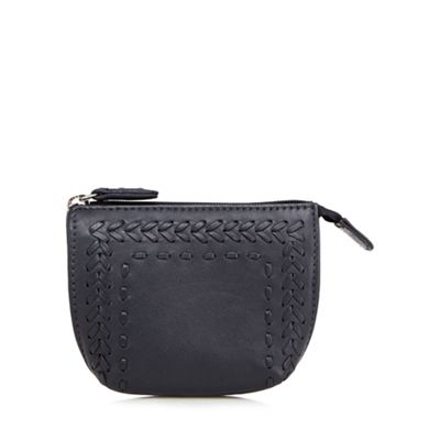 Navy leather stitch detail coin purse
